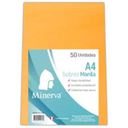 Sobres Manila A4 Minerva paq x50 un